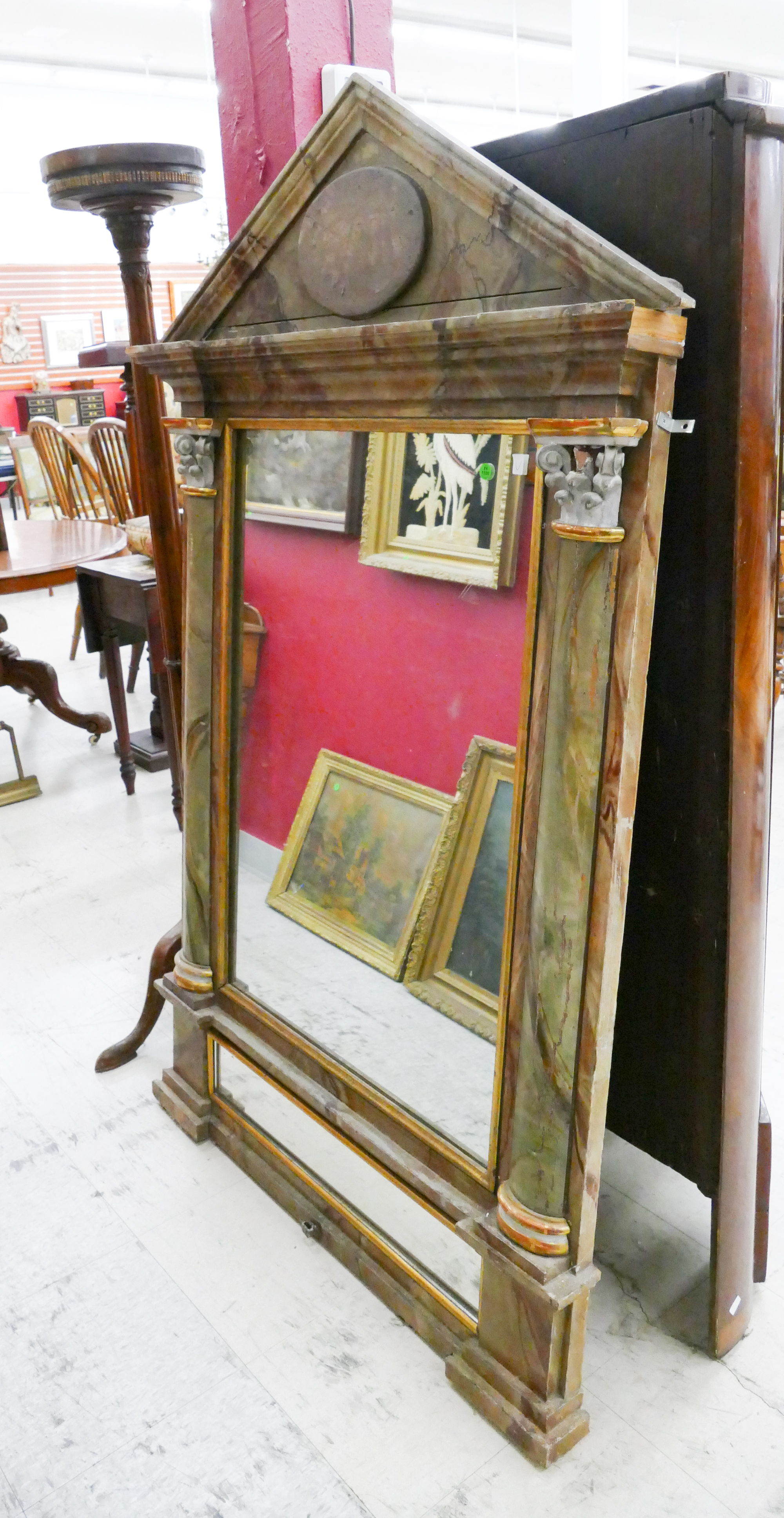 Appraisal: Antique Gilt Painted Column Pier Mirror- x '' with some