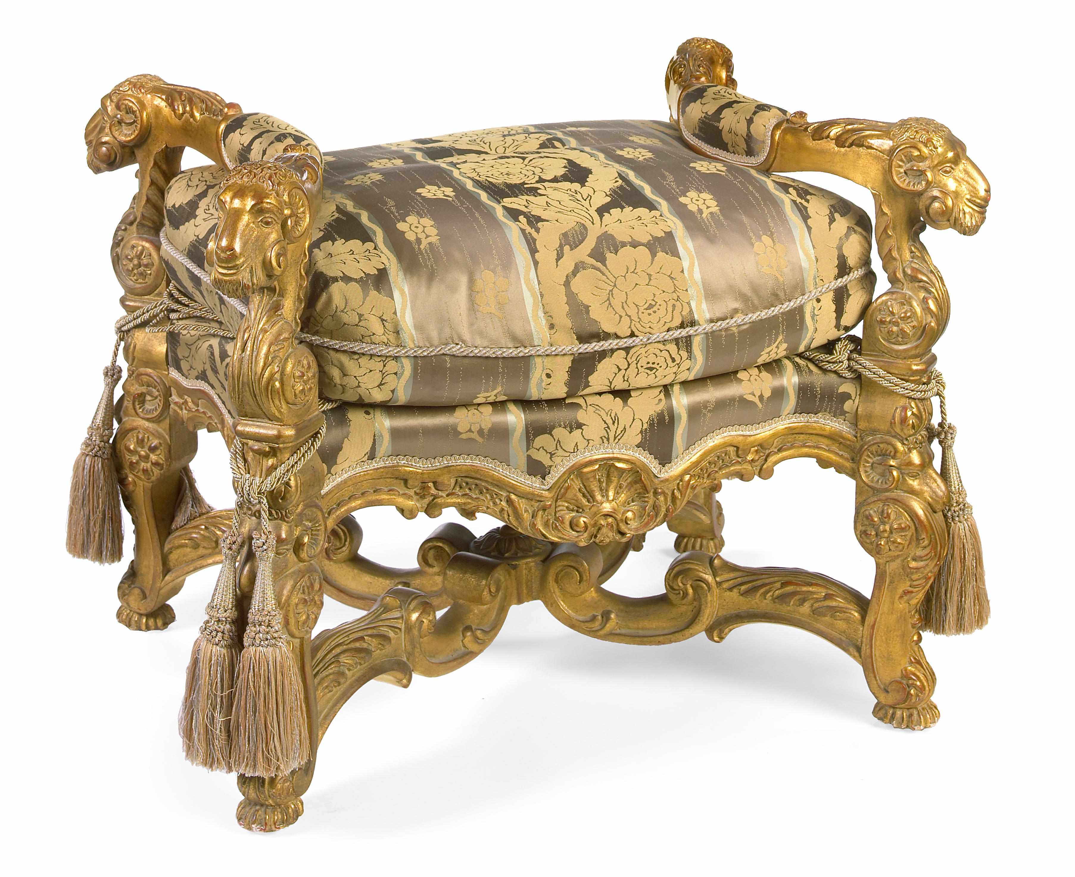 Appraisal: A Rgence style carved giltwood stool th century The arms