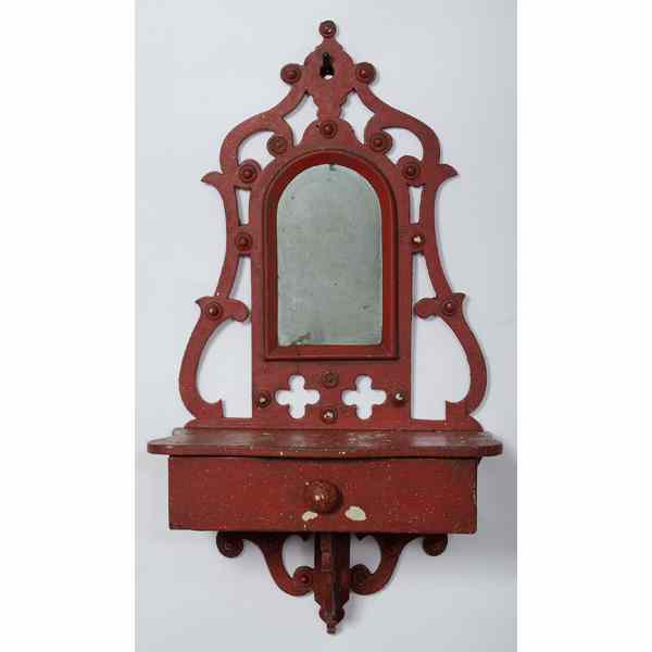 Appraisal: Folk Art Shaving Mirror American A painted wooden red shaving