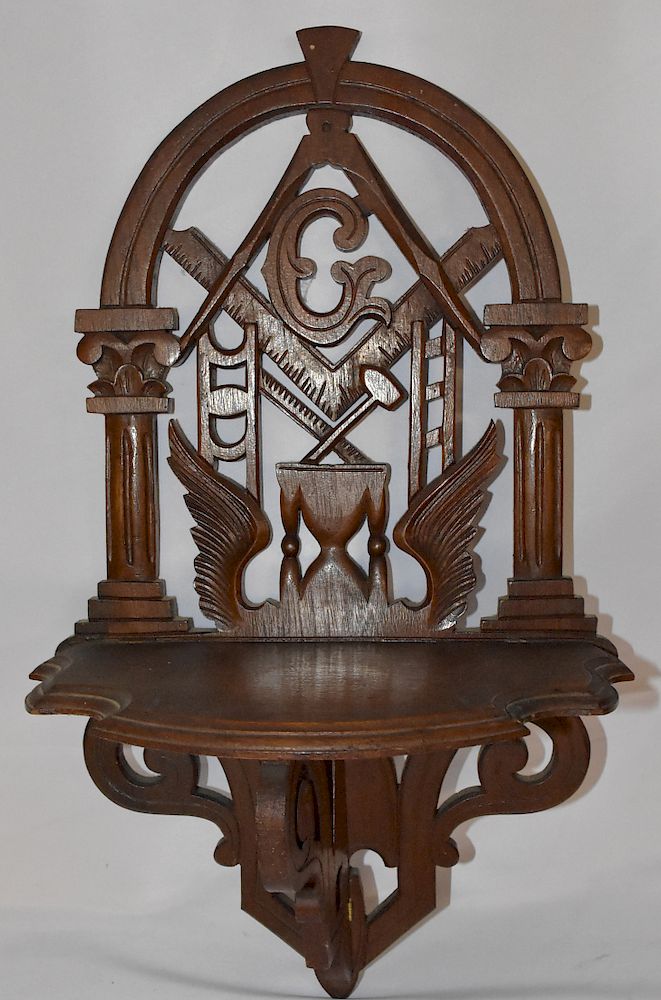 Appraisal: 's Walnut Victorian Masonic Shelf 's Walnut Victorian Masonic Shelf