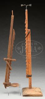 Appraisal: TWO PRIMITIVE TRAMMEL LIGHTING DEVICES TWO PRIMITIVE TRAMMEL LIGHTING DEVICES