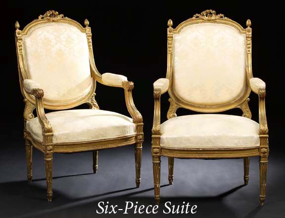 Appraisal: Louis XVI-Style Six-Piece Giltwood Parlor Suite late th century consisting