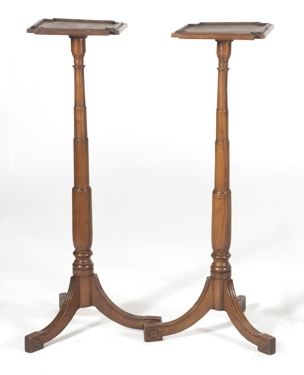 Appraisal: PAIR OF REGENCY TRI-FOOT PEDESTALS th CenturyIn mahogany with square