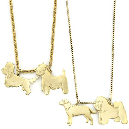 Appraisal: Two Gold Dog Charm Necklaces Estimate -