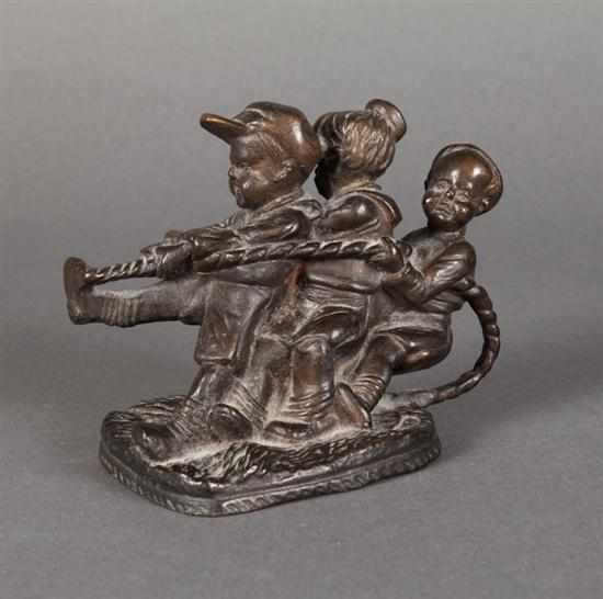 Appraisal: Continental School th century Tug-of-War bronze figural group brown patina