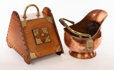 Appraisal: A walnut coal hod and a copper coal scuttle