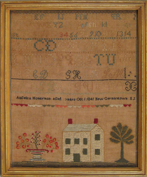 Appraisal: New Jersey wool on linen sampler dated wrought by Angelica