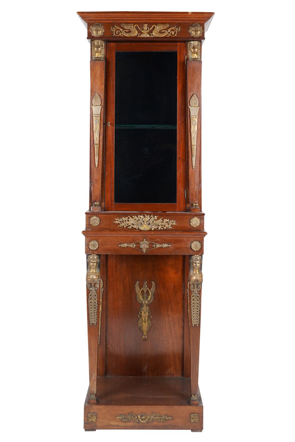 Appraisal: EMPIRE STYLE CABINET ON STANDin two parts the upper part