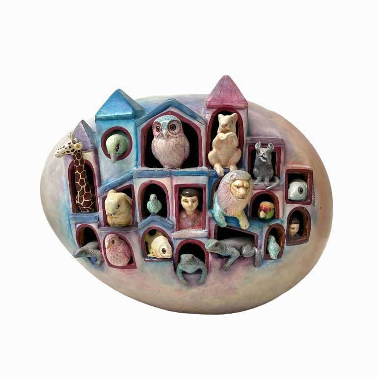 Appraisal: Sergio Bustamante Ceramic Animal Ark Egg Sergio Bustamante Ceramic Animal