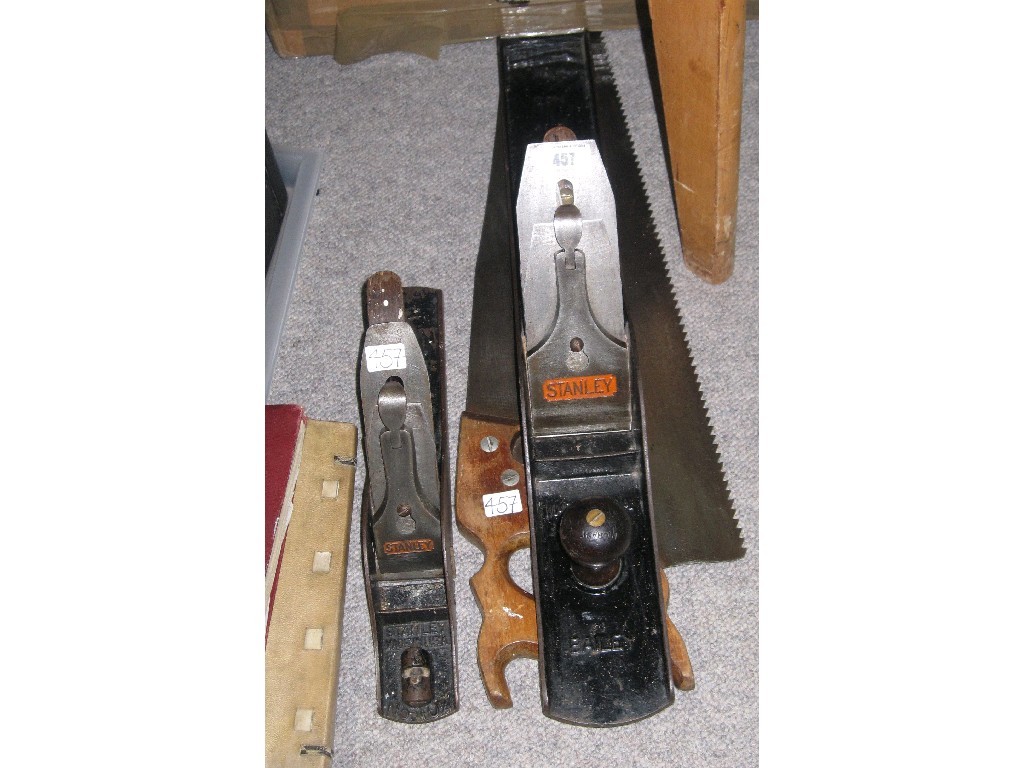 Appraisal: Lot comprising two Stanley wood planes and a Distan saw