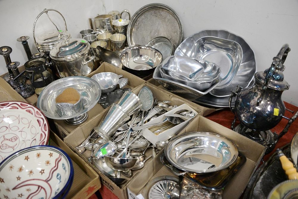 Appraisal: Large group of silver plate and pewter to include tilting