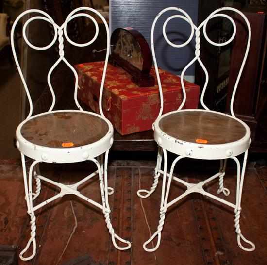 Appraisal: Two doll-size wood and painted metal ice cream parlor chairs