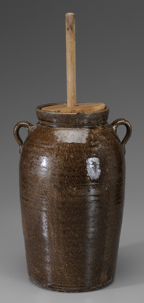 Appraisal: Alkaline-Glazed Stoneware Churn probably Georgia mid- th century mottled brown