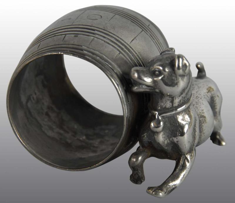 Appraisal: Dog with Barrel Figural Napkin Ring Description No damage or