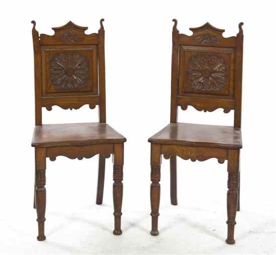 Appraisal: A Pair of English Oak Hall Chairs each with a