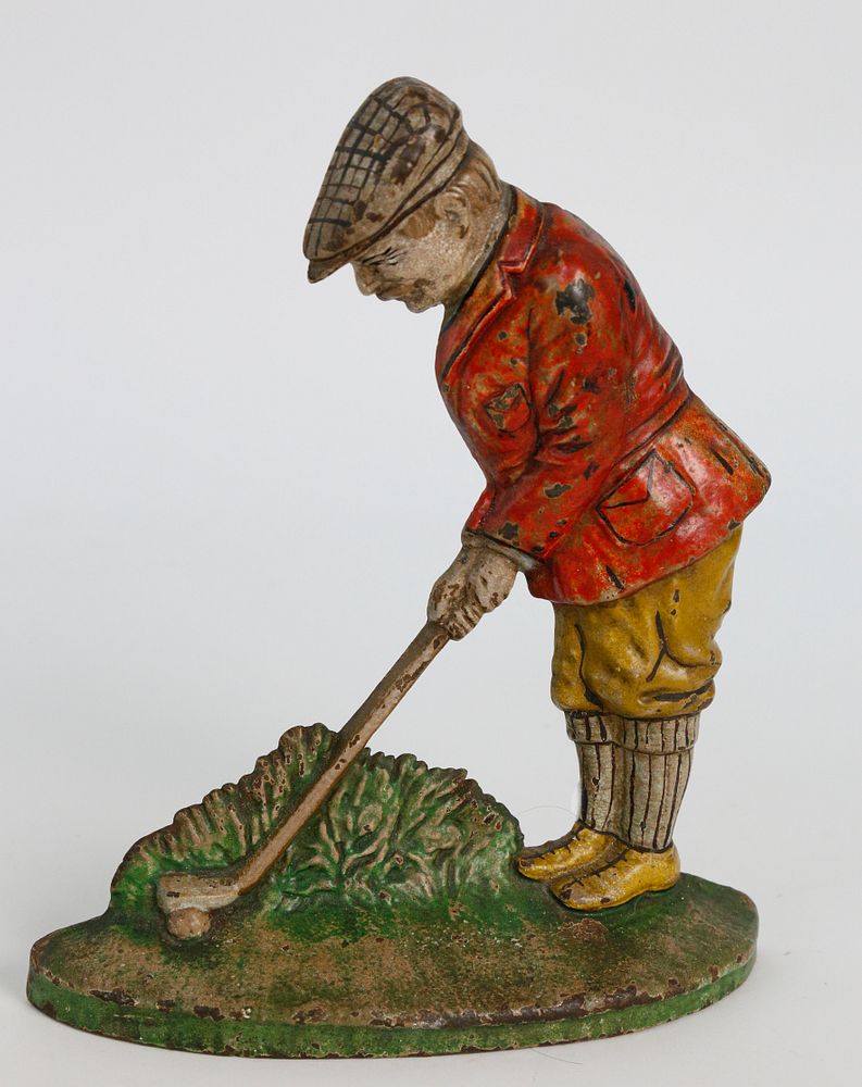 Appraisal: Vintage Hand Painted Cast Iron Golfer Doorstop Vintage Hand Painted