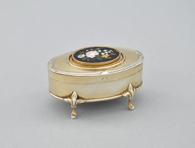 Appraisal: A Birmingham Silver Box with Pietra Dura Inset With the