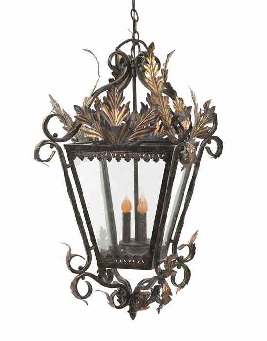 Appraisal: A Tole Hanging Lantern of rectangular tapering form with foliate