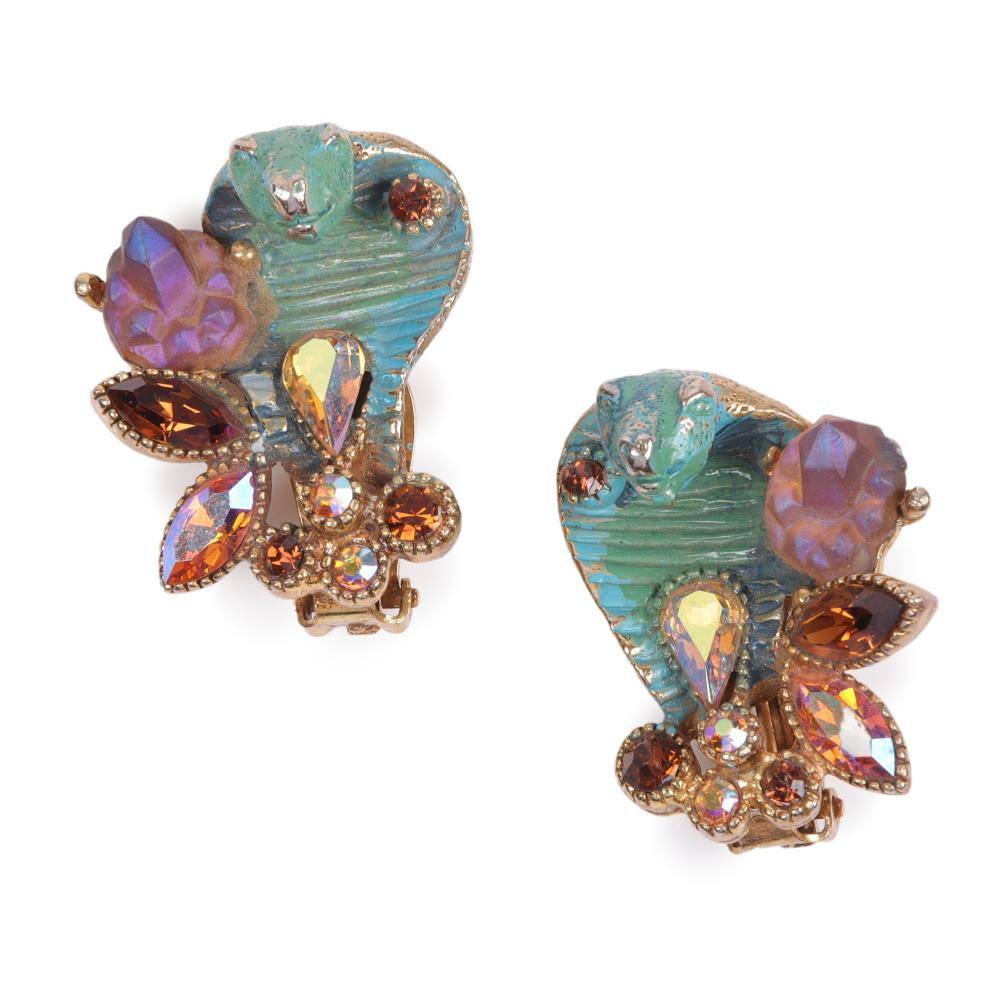 Appraisal: Har figural cobra earrings studded with aurora borealis marquis crystals