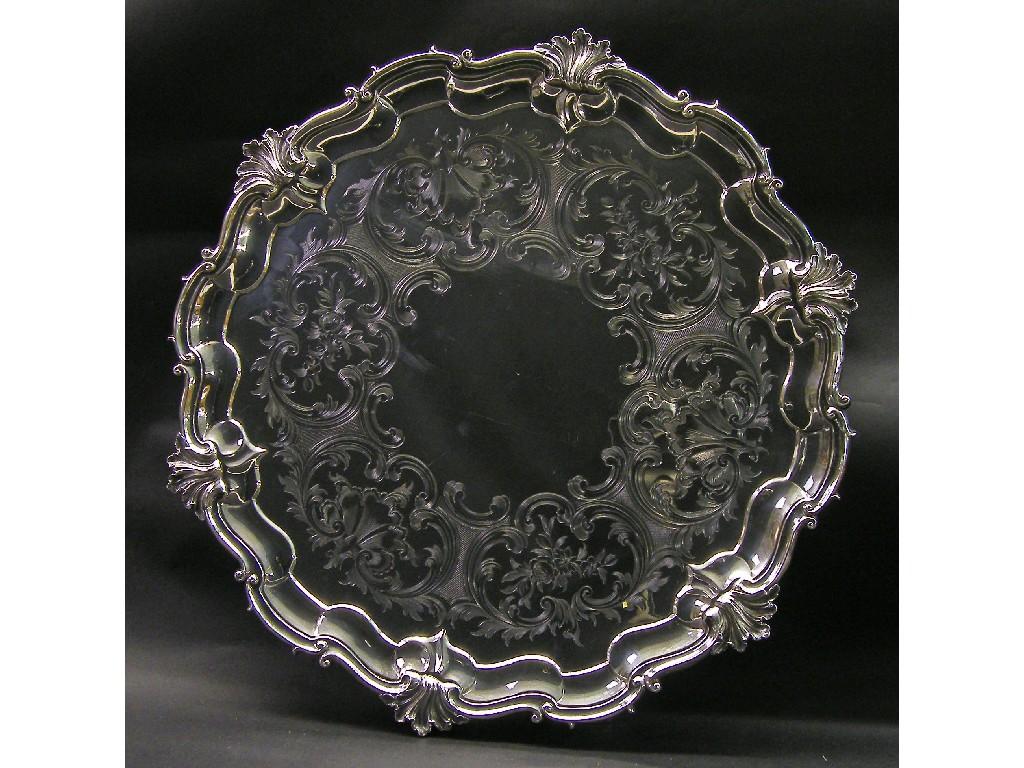 Appraisal: Large and impressive Victorian silver tray the scrolled wavy rim