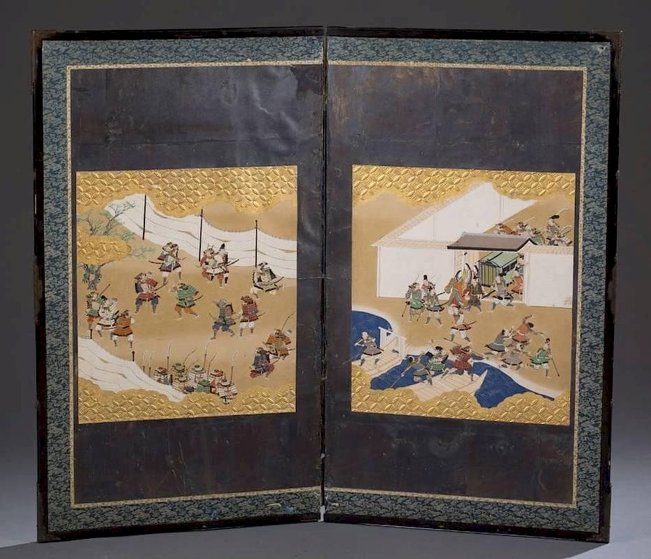 Appraisal: Japanese two panel screen A Japanese two panel screen th