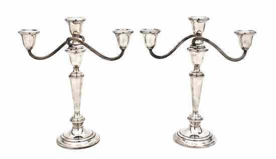 Appraisal: A Pair of American Silver Three-Light Candelabras Gorham weighted each