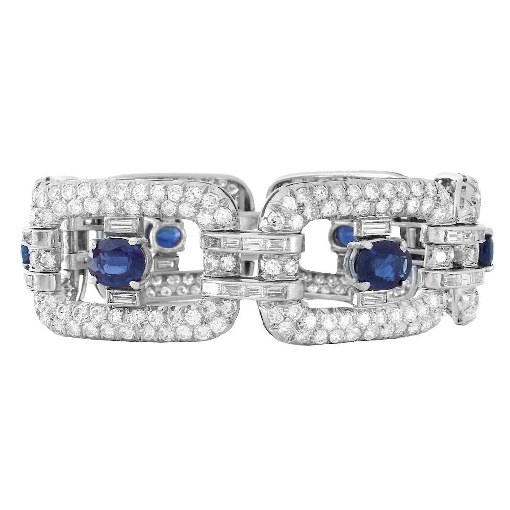 Appraisal: Vintage Diamond Sapphire and Platinum Bracelet Very Fine Vintage Circa