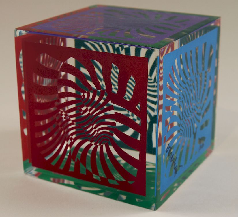 Appraisal: VICTOR VASARELY PLEXIGLASS ZEBRA CUBE SIGNED Victor Vasarely French Hungarian