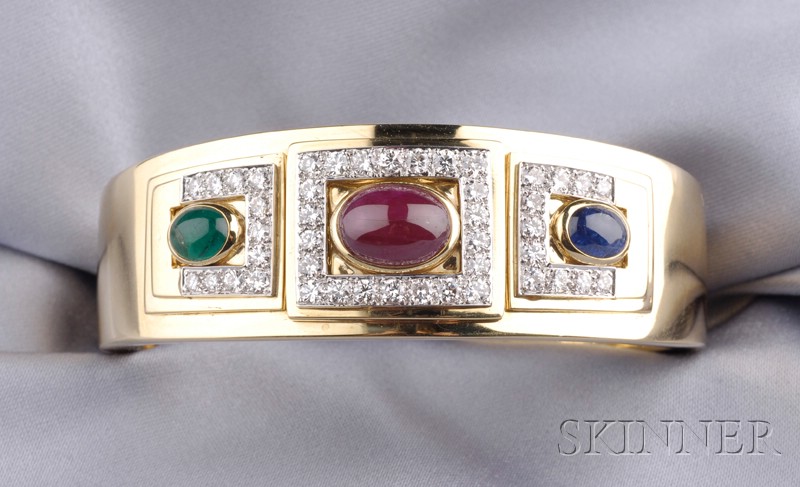 Appraisal: Gem-set Bracelet David Webb the double-hinged bangle with ruby emerald