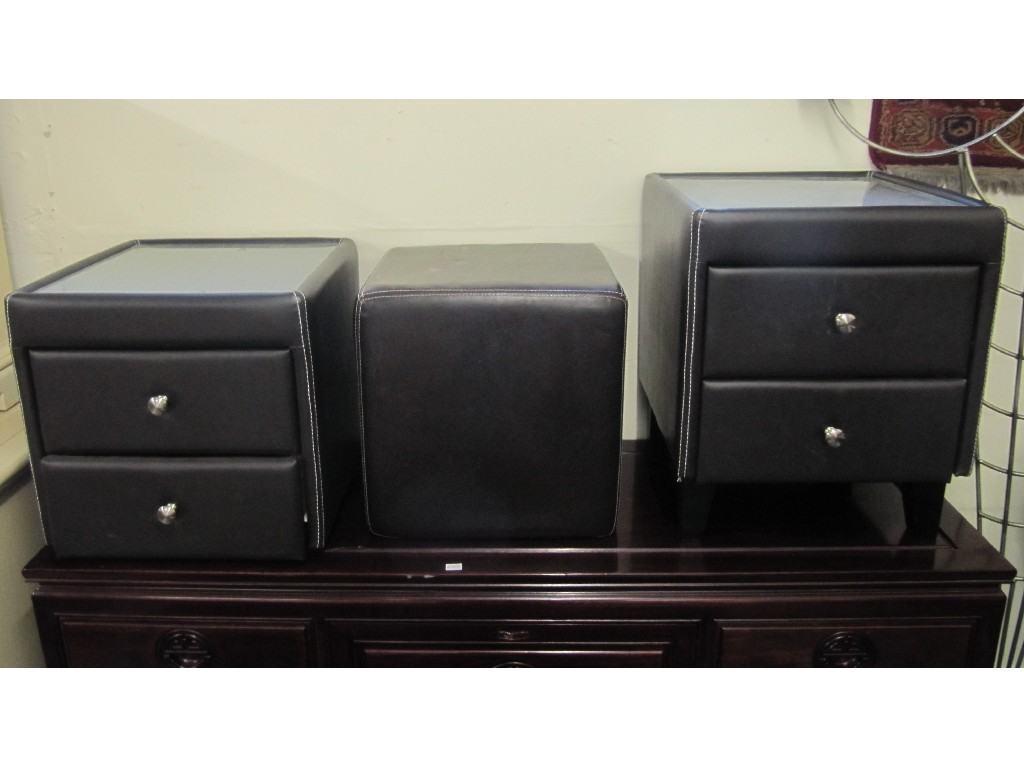 Appraisal: Pair of modern leather mounted bedside tables and a matching