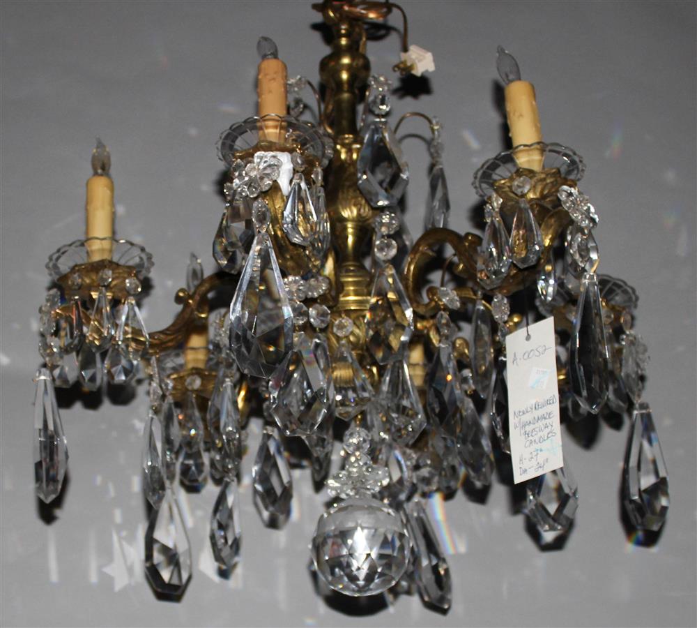 Appraisal: NEOCLASSICAL STYLE GILT BRONZE SIX LIGHT CHANDELIER with crystal drop