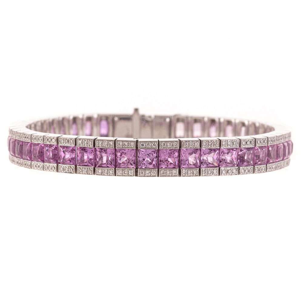 Appraisal: A Natural Pink Sapphire Diamond Line Bracelet K white gold