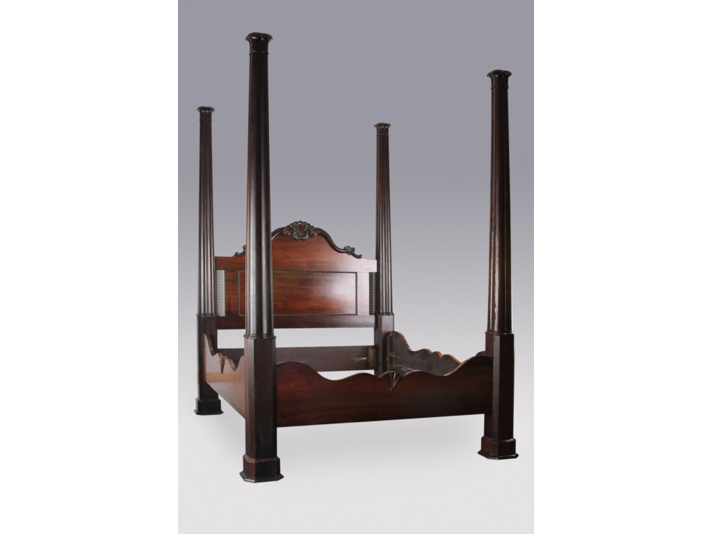 Appraisal: Plantation Tall Post Bed American ca rosewood veneer four tall