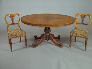 Appraisal: A Victorian burr walnut tilt-top breakfast table the oval quarter