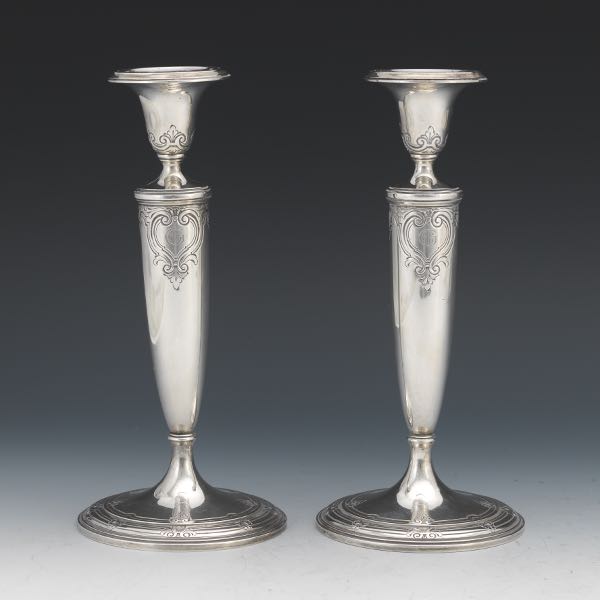 Appraisal: TIFFANY CO PAIR OF STERLING SILVER CANDLEHOLDERS CA - Hollow