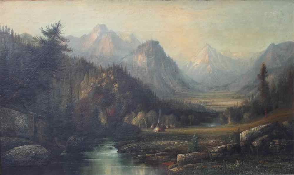 Appraisal: HENRY ARTHUR ELKINS AMERICAN - WESTERN LANDSCAPE WITH NATIVE AMERICAN