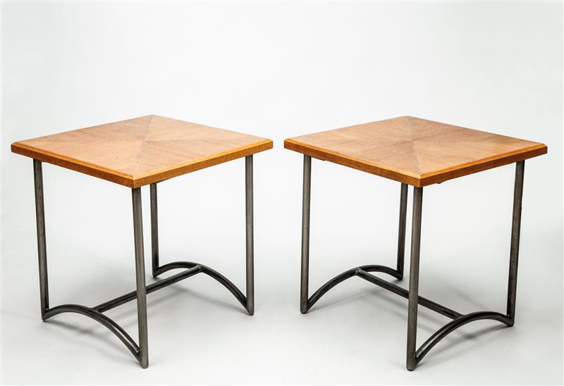 Appraisal: Pair of Card Tables Possibly by Rene Herbst c Oak