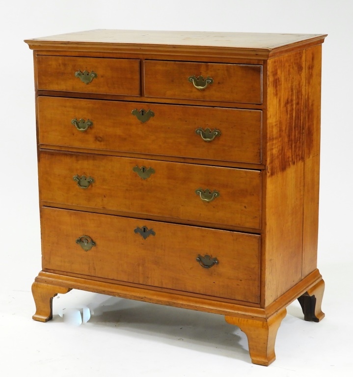 Appraisal: C JOHN TOWNSEND QUEEN ANNE TIGER MAPLE CHEST Newport Rhode