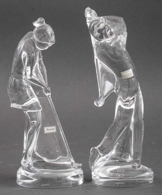 Appraisal: BACCARAT FRANCE CRYSTAL GOLF FIGURINE Group of two Baccarat crystal