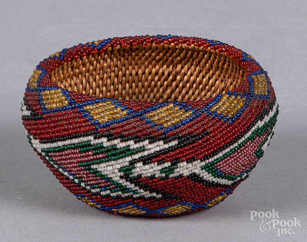 Appraisal: Piute beaded basket Piute beaded basket ca h dia Provenance