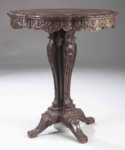 Appraisal: A Good Antique Italian Inlaid and Carved Rosewood Center Table