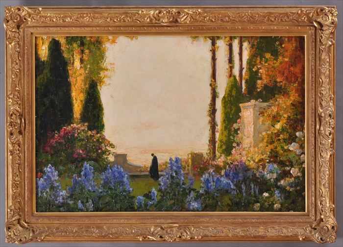 Appraisal: TOM MOSTYN - EVENING ON THE TERRACE Oil on canvas