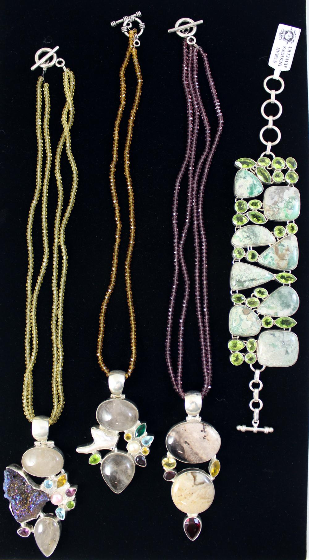 Appraisal: FOUR ARTICLES OF SEMI PRECIOUS GEMSTONE AND STERLING SILVER JEWELRY