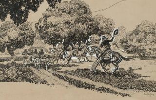 Appraisal: Joe De Yong Riders on horseback greeting a carriage signed