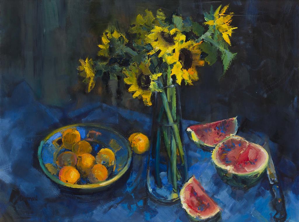 Appraisal: MARION DRUMMOND SCOTTISH B STILL LIFE WITH FRUIT AND FABRIC