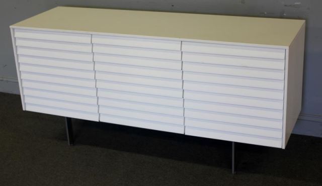 Appraisal: Midcentury Style White Louvered Front Credenza Labeled Punt Mobles to