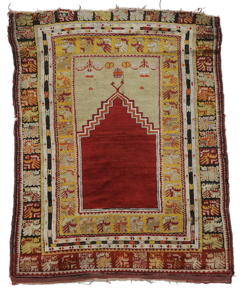 Appraisal: Turkish Prayer Rug early th century stepped mihrab on pale