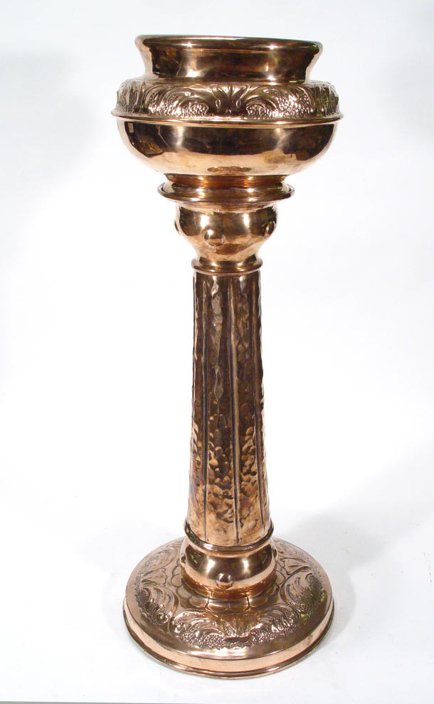 Appraisal: Arts and Crafts copper jardiniere with embossed decoration on reeded