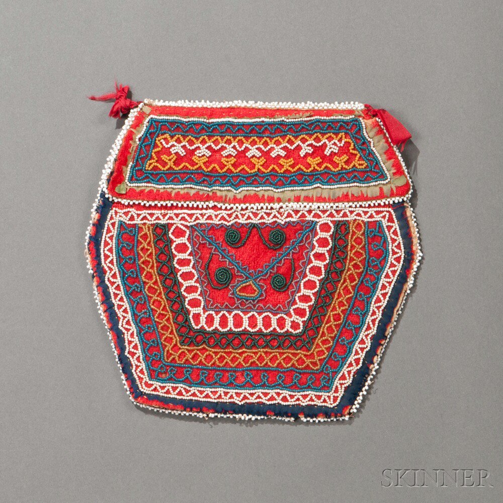 Appraisal: Seneca Beaded Cloth Pouch c second quarter th century red