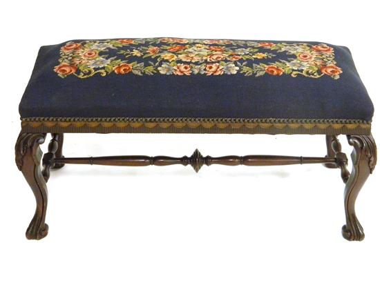 Appraisal: Chippendale style bench with needlepoint seat floral motif cabriole legs